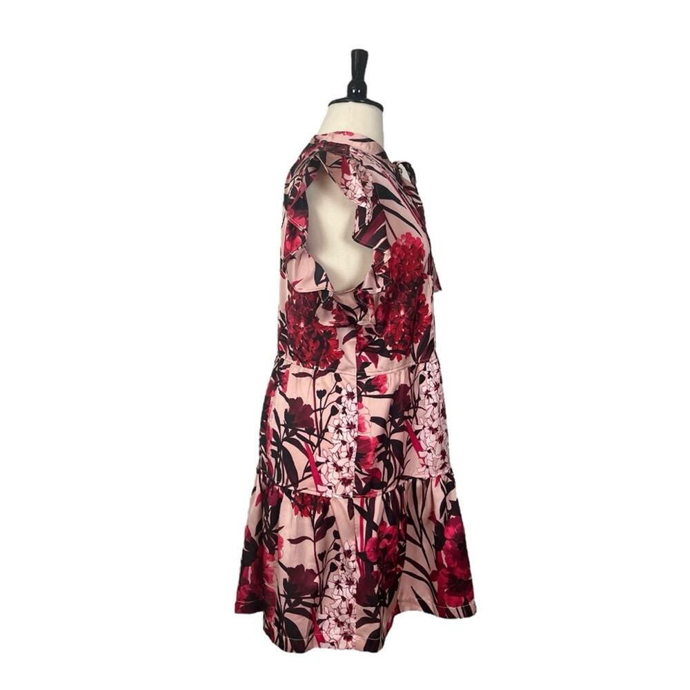 Tommy Hilfiger New Shift Dress Ruffle Tie Neck Pink Red Floral Women’s Size 16 - Picture 3 of 13